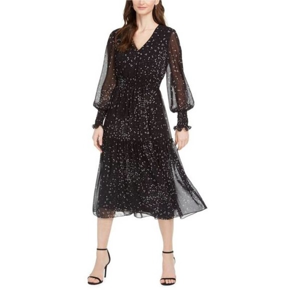 Taylor Womens Floral Tiered Midi Dress Black Women's Size 6P - Picture 1 of 7